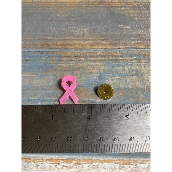 Breast Cancer Awareness Pink Ribbon Plastic Lapel Pin - Picture 3 of 4